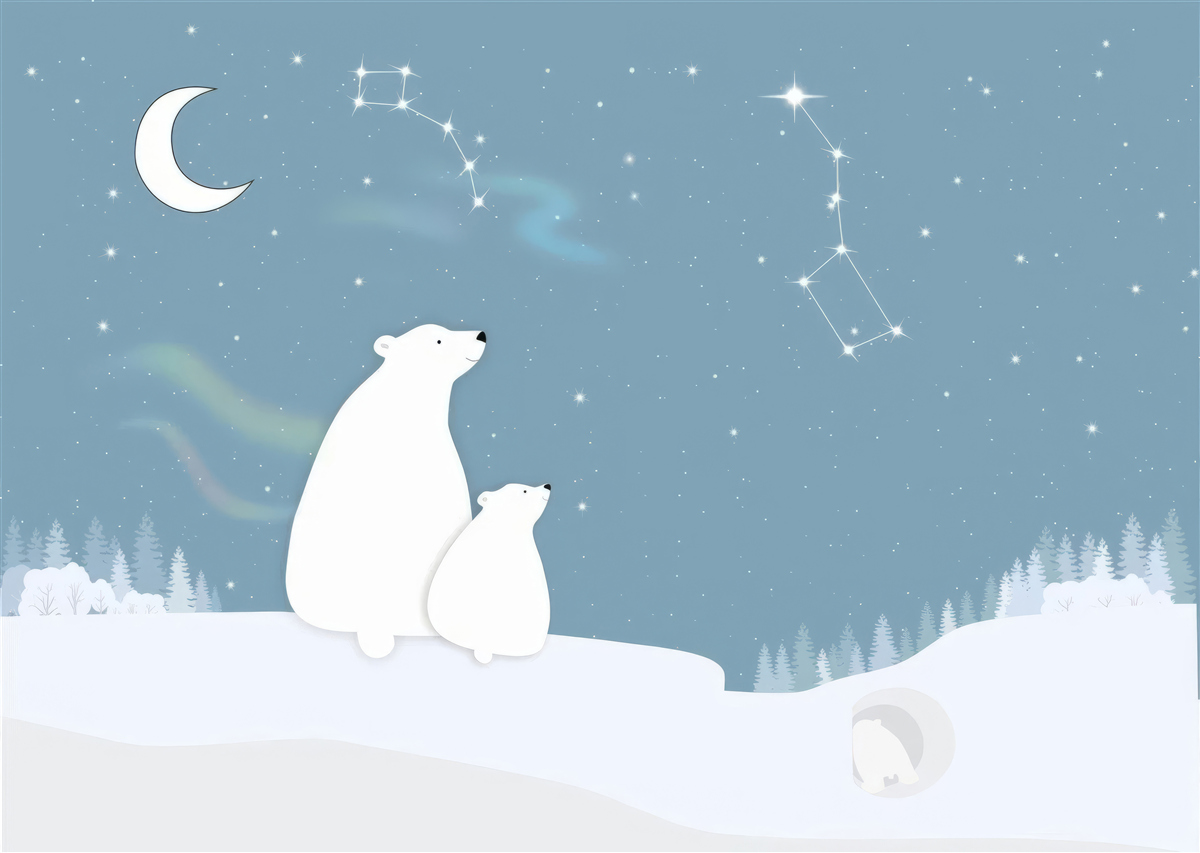Carta da parati un'orsa e i suoi cuccioli guardano le stelle