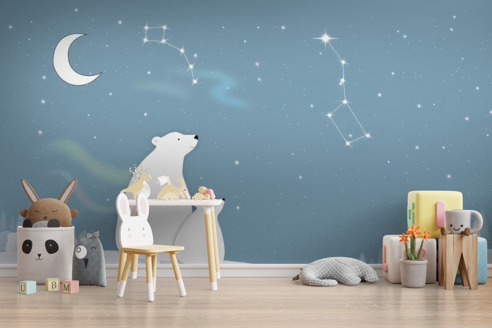 Carta da parati un'orsa e i suoi cuccioli guardano le stelle
