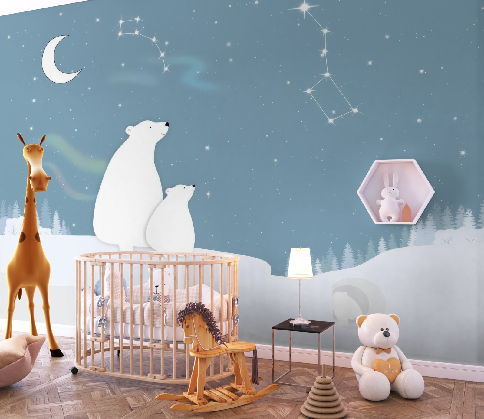 Carta da parati un'orsa e i suoi cuccioli guardano le stelle