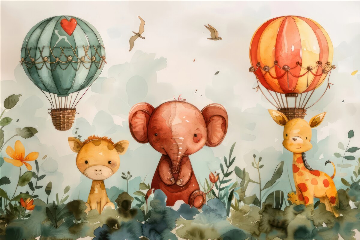 Carta da parati Gli animali sono visibili sullo sfondo dei palloncini.