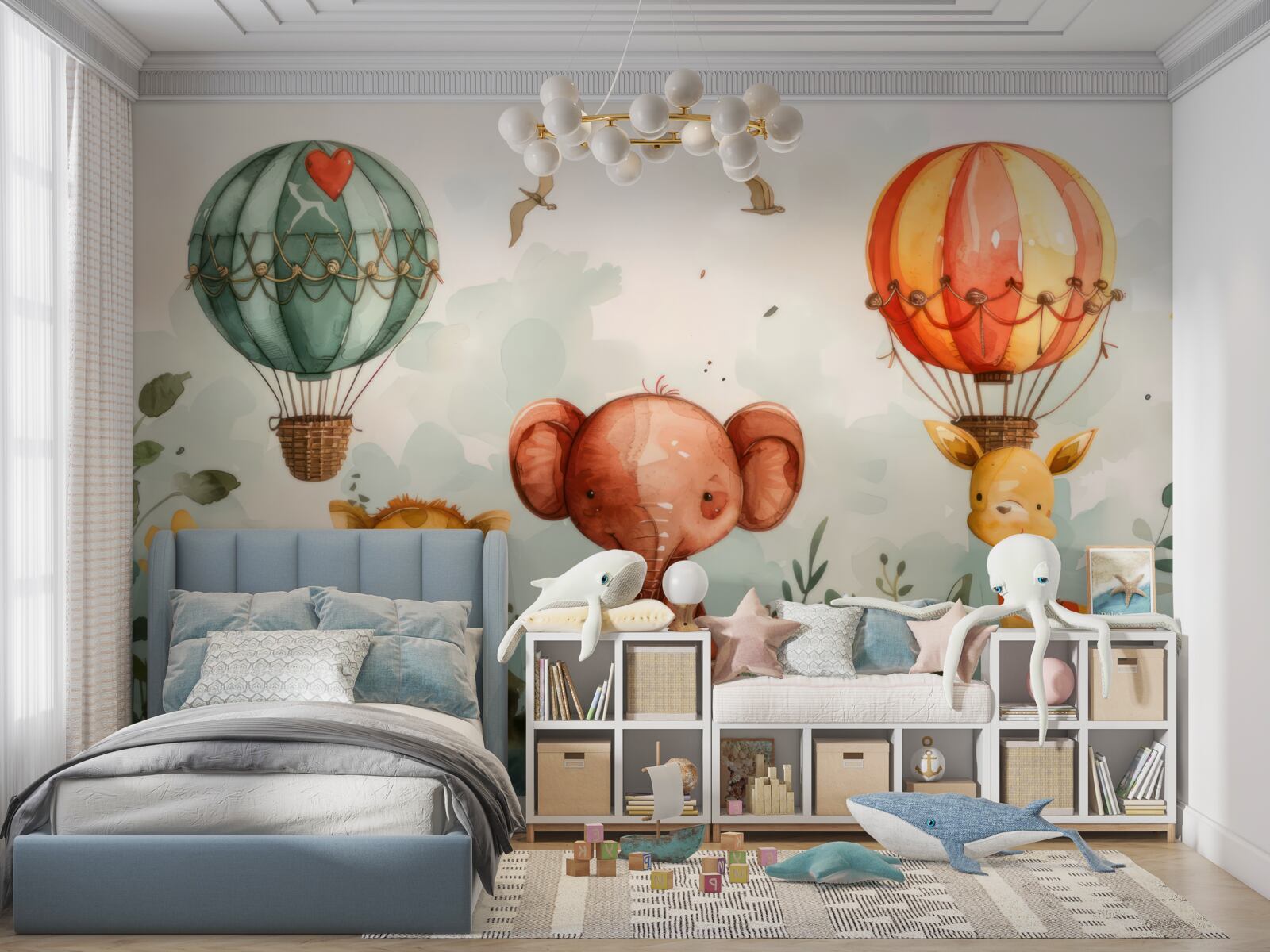 Carta da parati Gli animali sono visibili sullo sfondo dei palloncini.