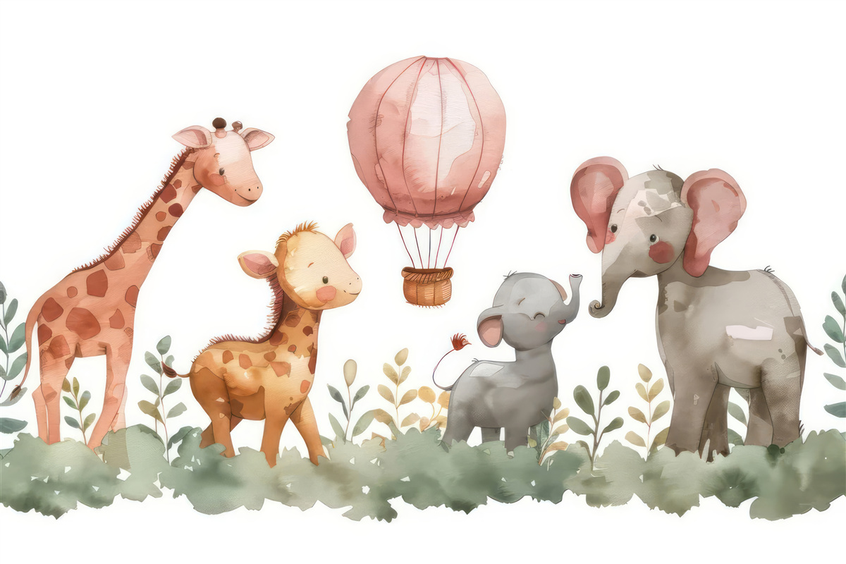Carta da parati cuccioli di elefanti e giraffe