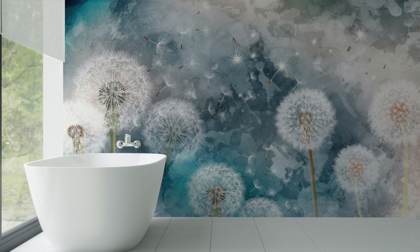 Carta da parati Fiori gialli su sfondo blu