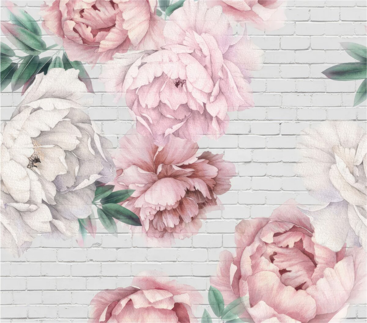 Carta da parati peonie a fiori bianchi e rosa