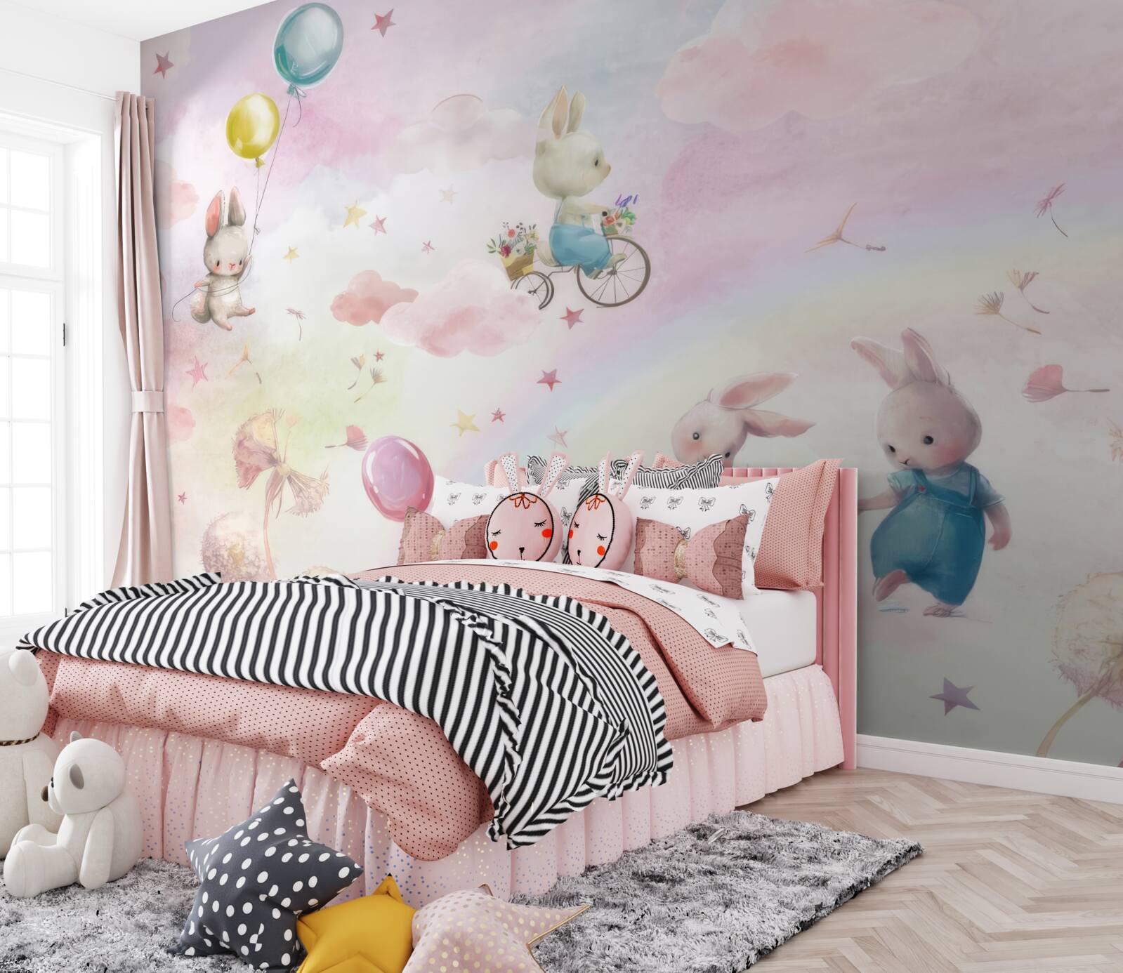 Carta da parati conigli e una piccola volpe