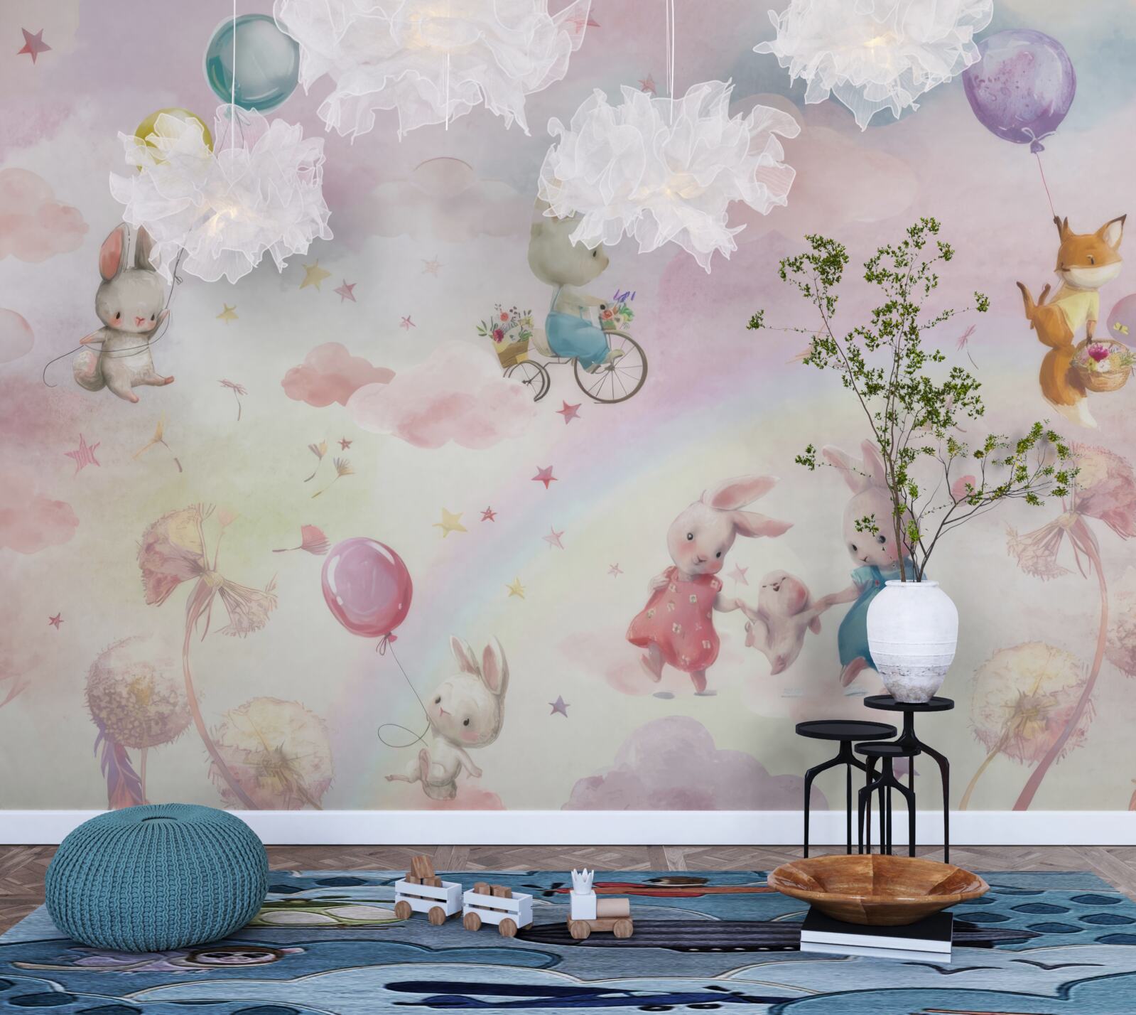 Carta da parati conigli e una piccola volpe