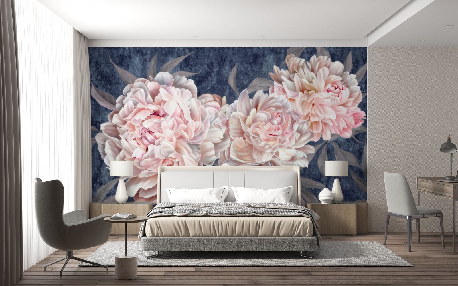 Carta da parati grandi peonie luminose su una superficie scura