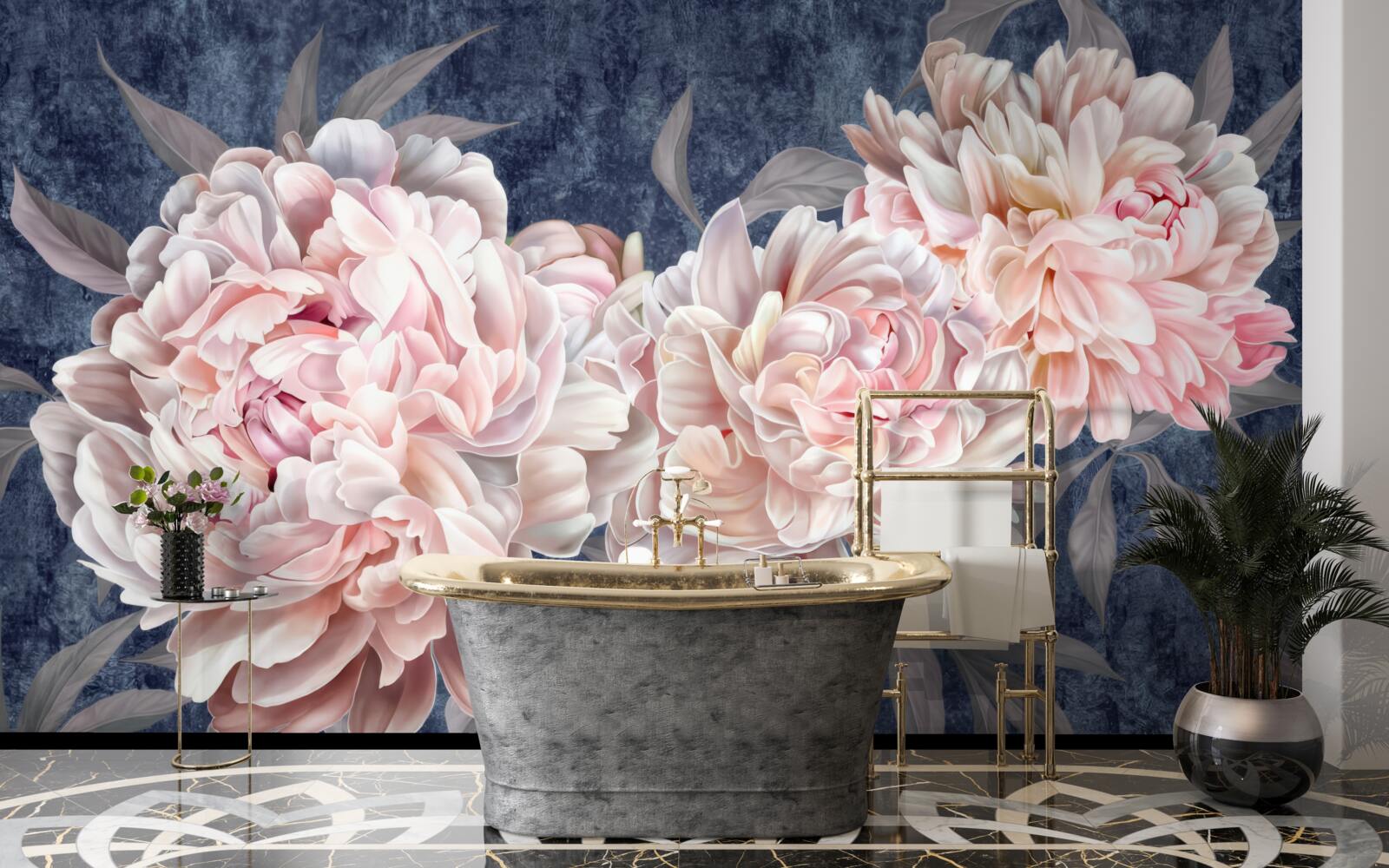 Carta da parati grandi peonie luminose su una superficie scura