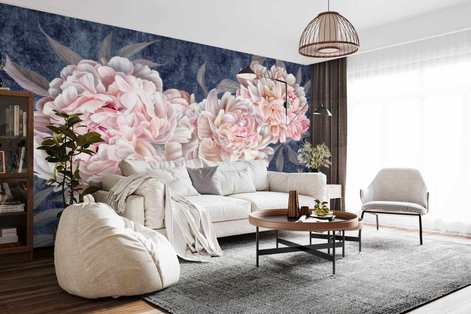 Carta da parati grandi peonie luminose su una superficie scura