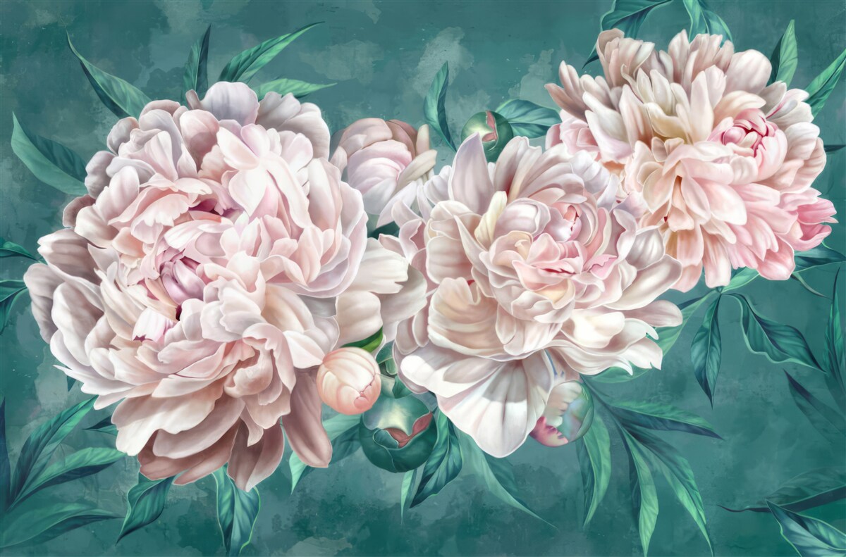 Carta da parati peonie in una delicata tonalità rosa