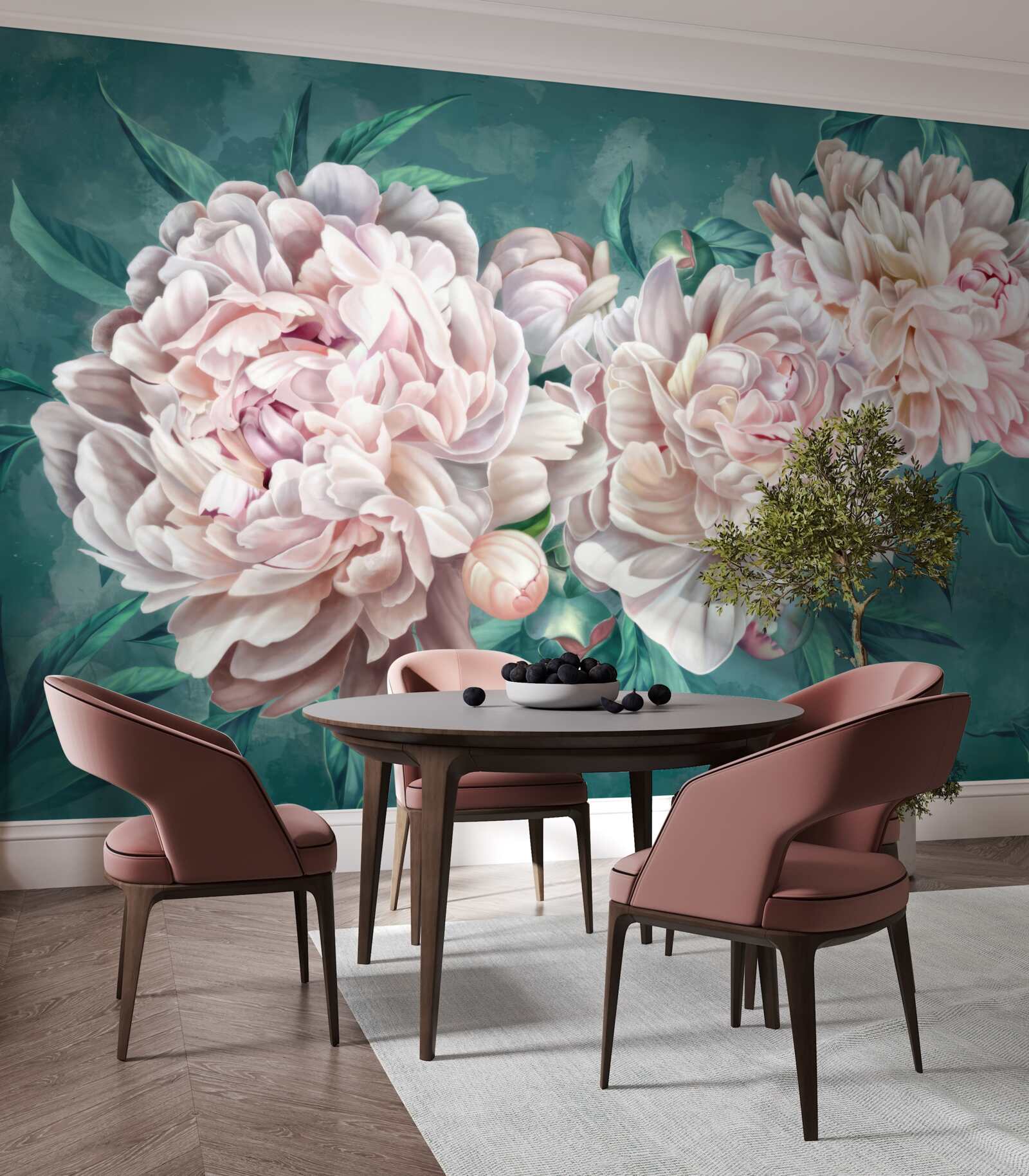 Carta da parati peonie in una delicata tonalità rosa