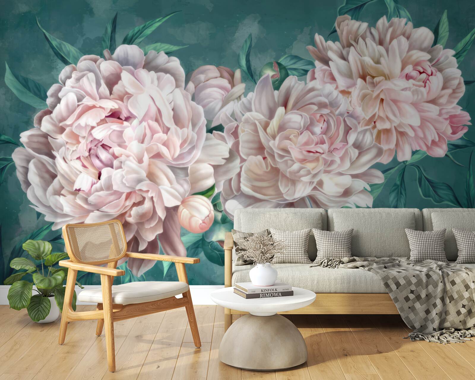 Carta da parati peonie in una delicata tonalità rosa