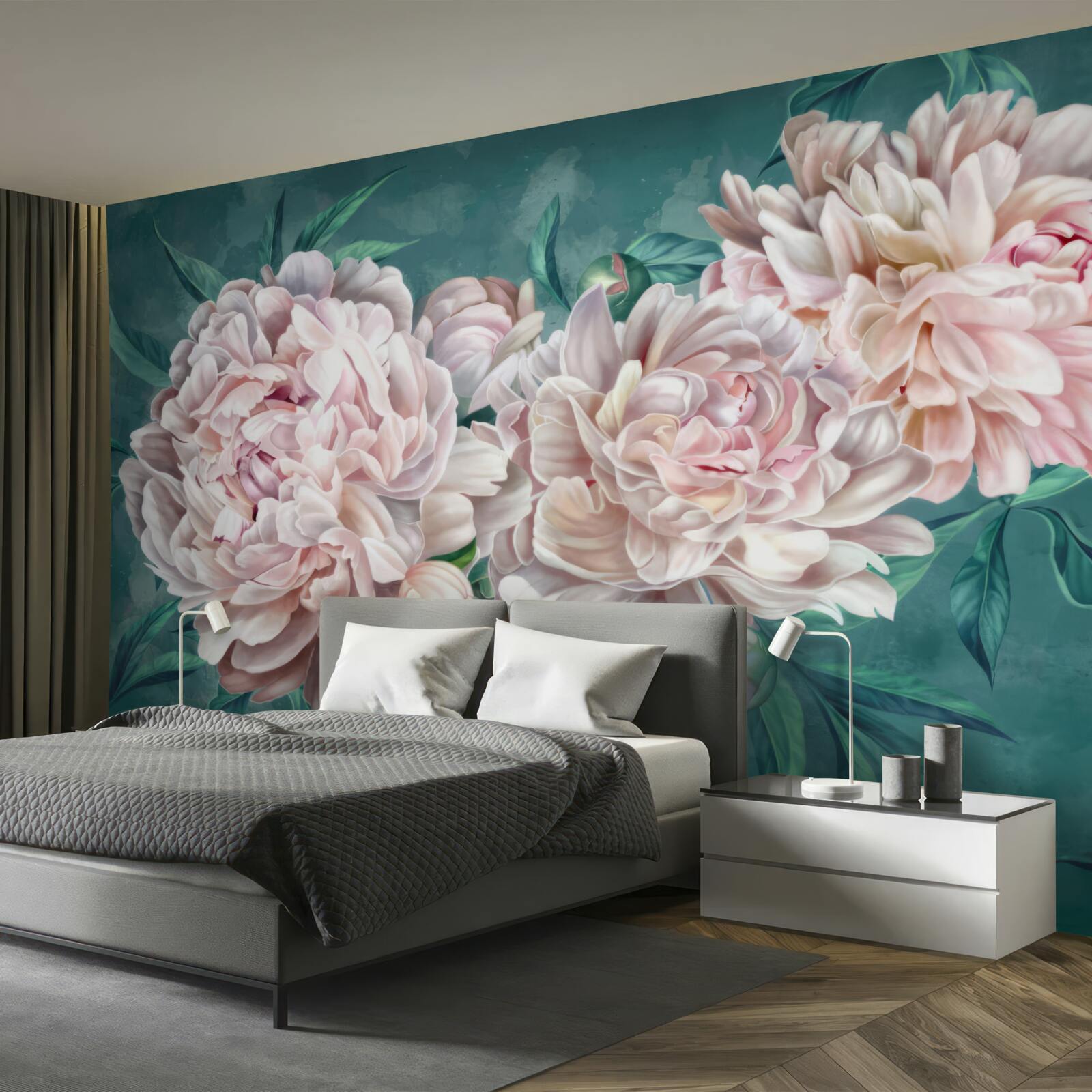 Carta da parati peonie in una delicata tonalità rosa