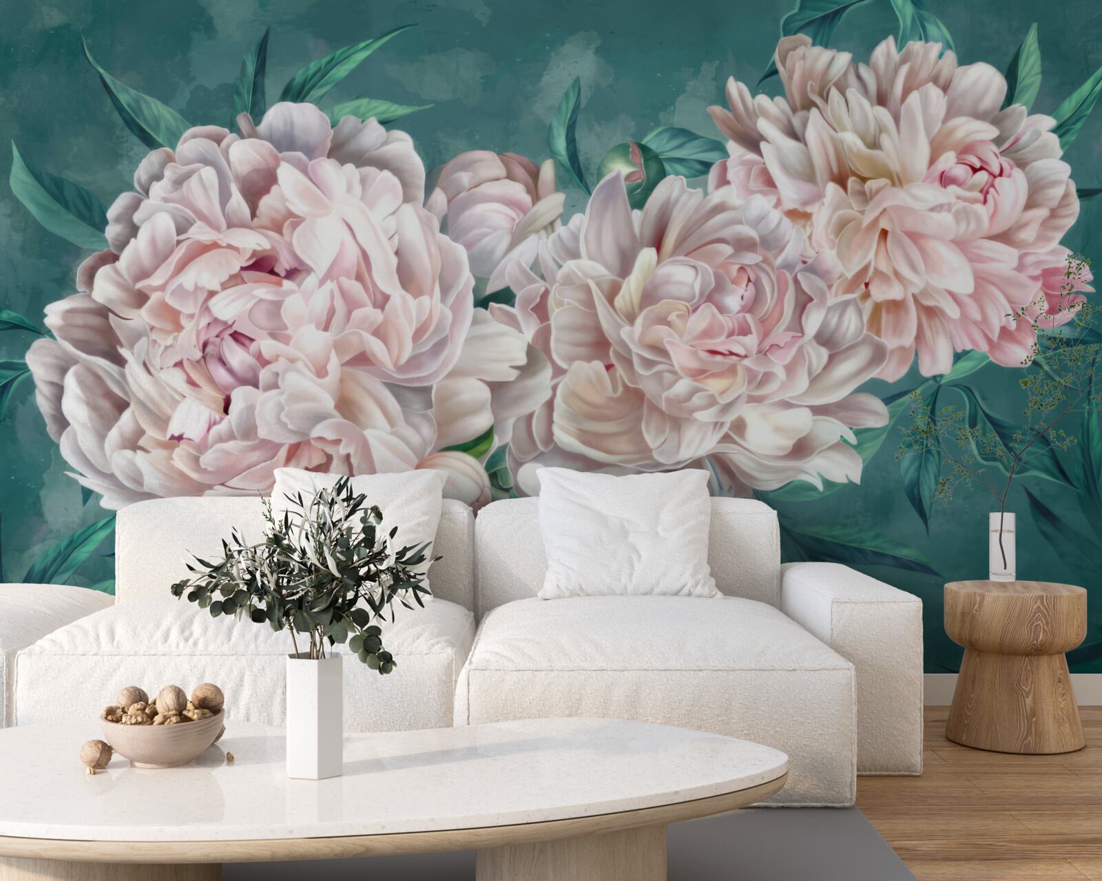 Carta da parati peonie in una delicata tonalità rosa