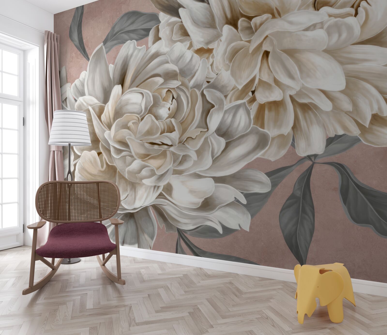 Carta da parati enormi peonie bianche come la neve