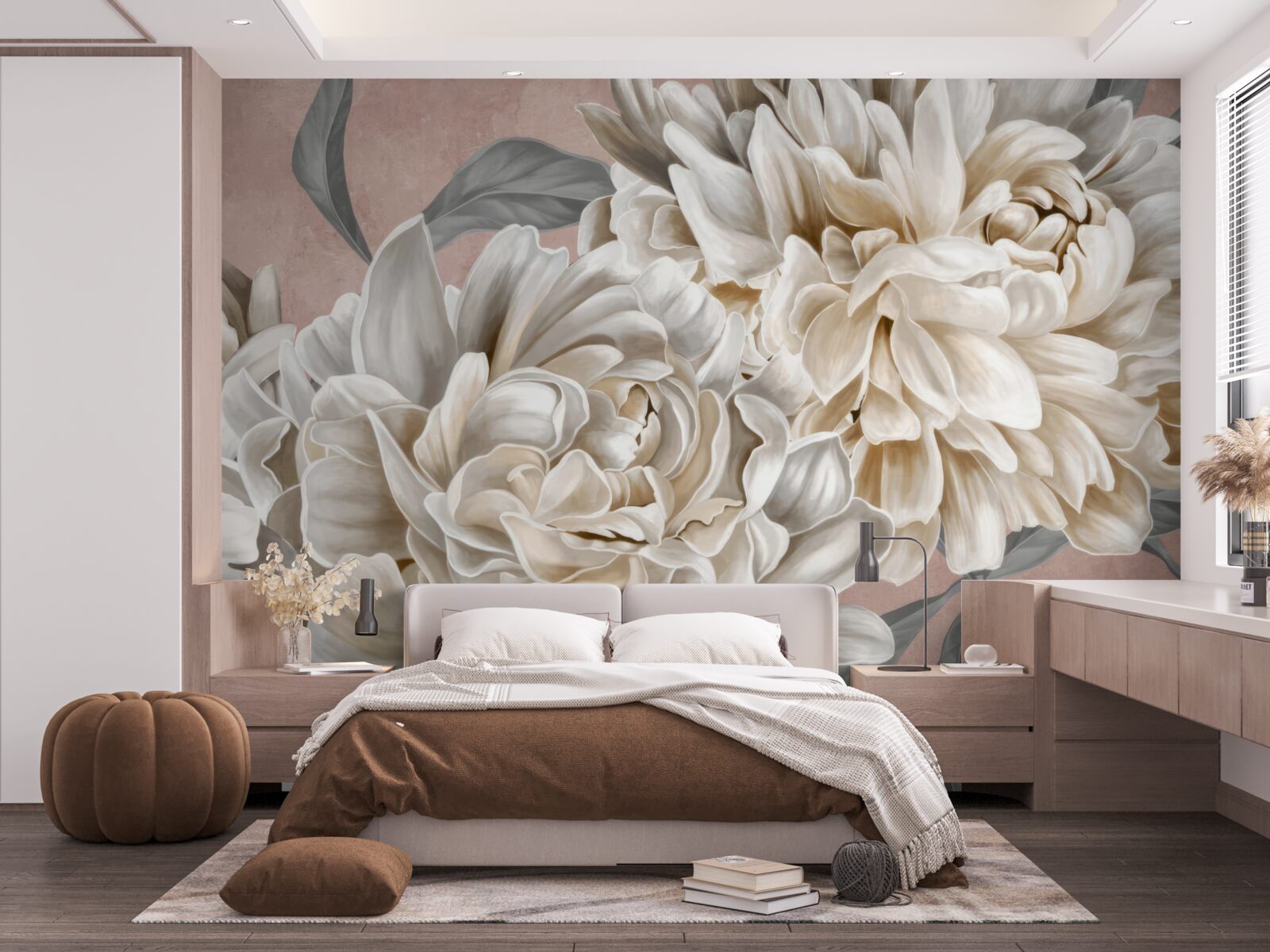 Carta da parati enormi peonie bianche come la neve