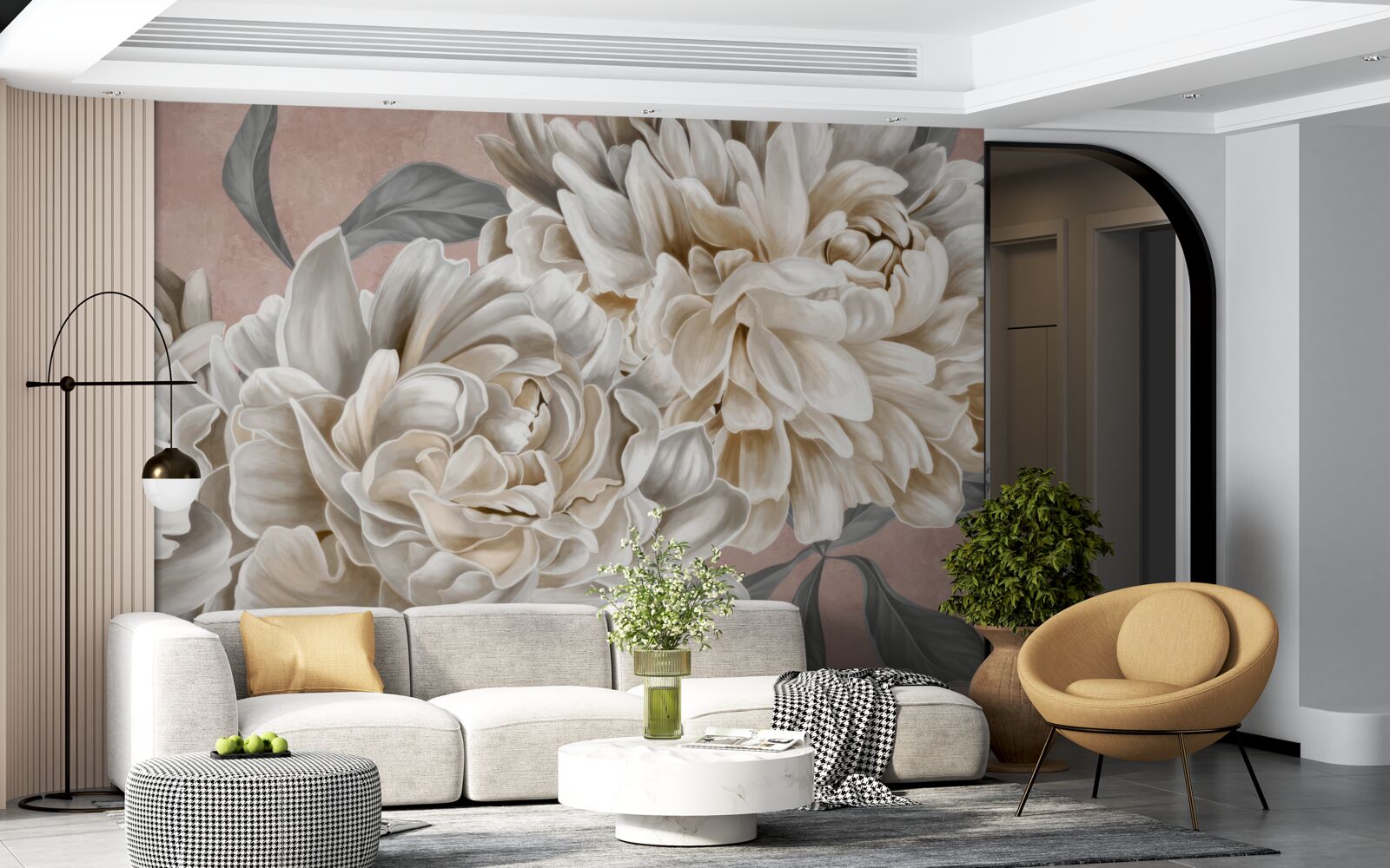 Carta da parati enormi peonie bianche come la neve