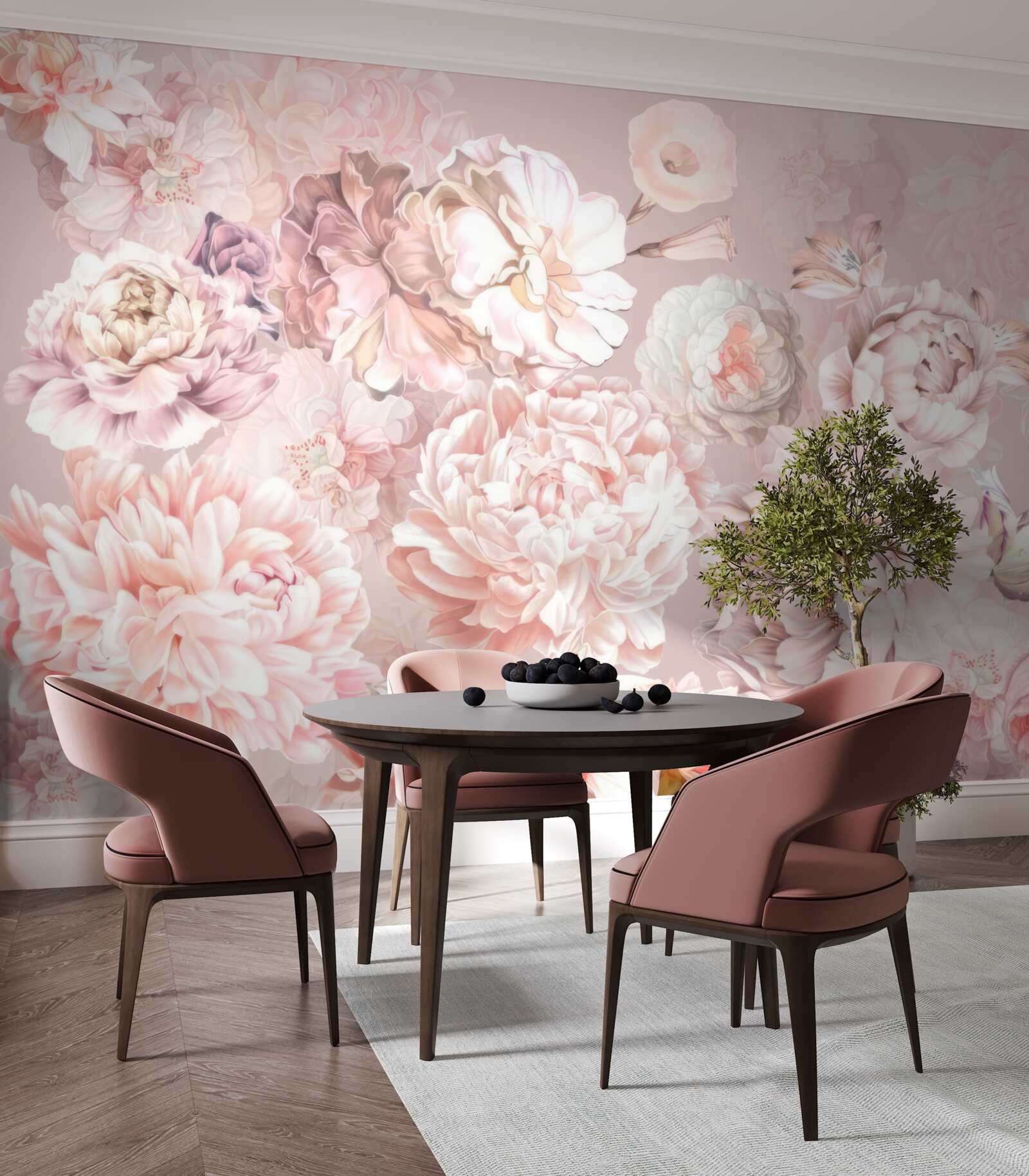 Carta da parati fiori grandi in colori pastello