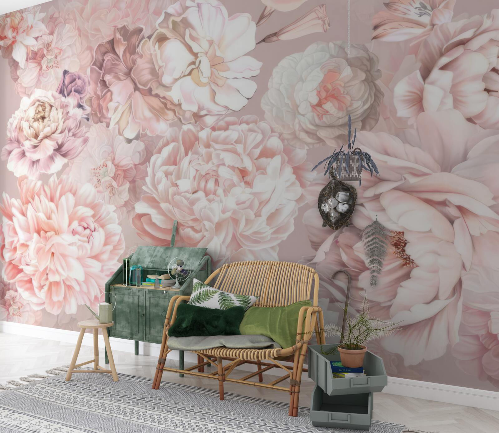 Carta da parati fiori grandi in colori pastello