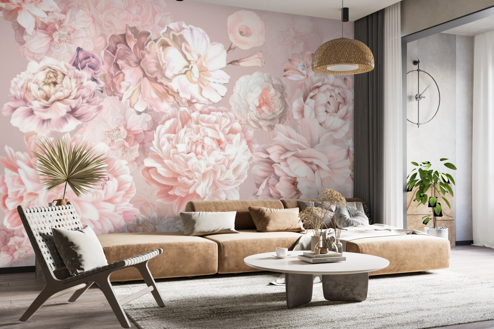 Carta da parati fiori grandi in colori pastello