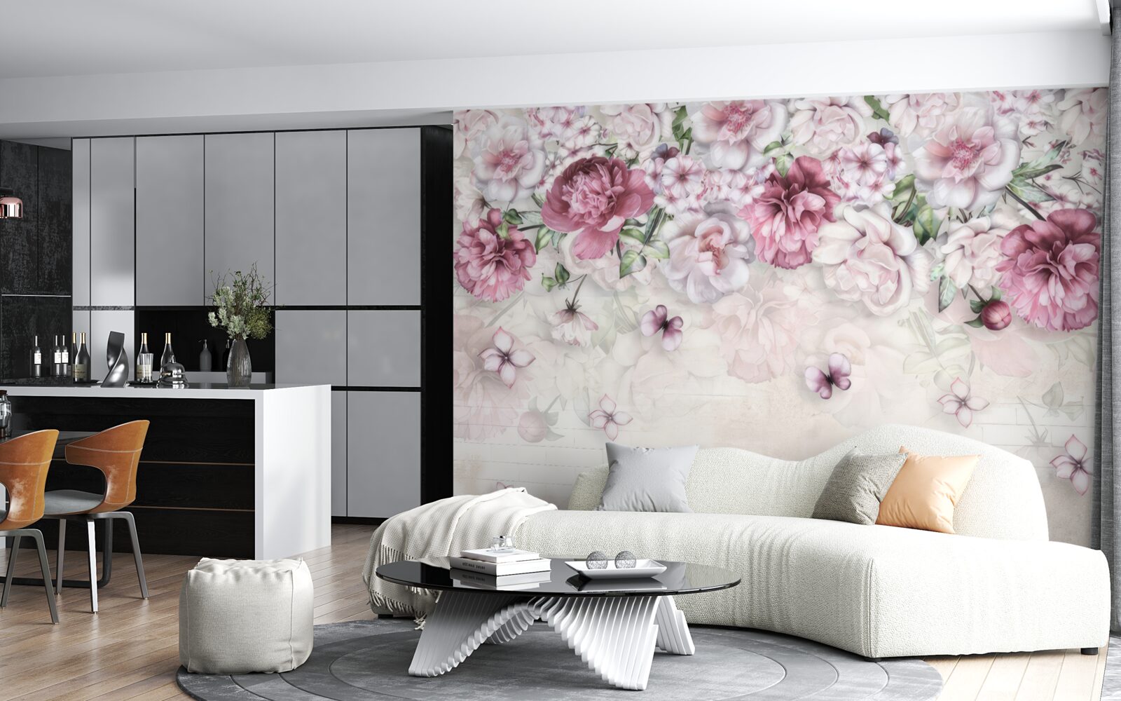 Carta da parati peonie in fiore in una ricca tonalità di lilla