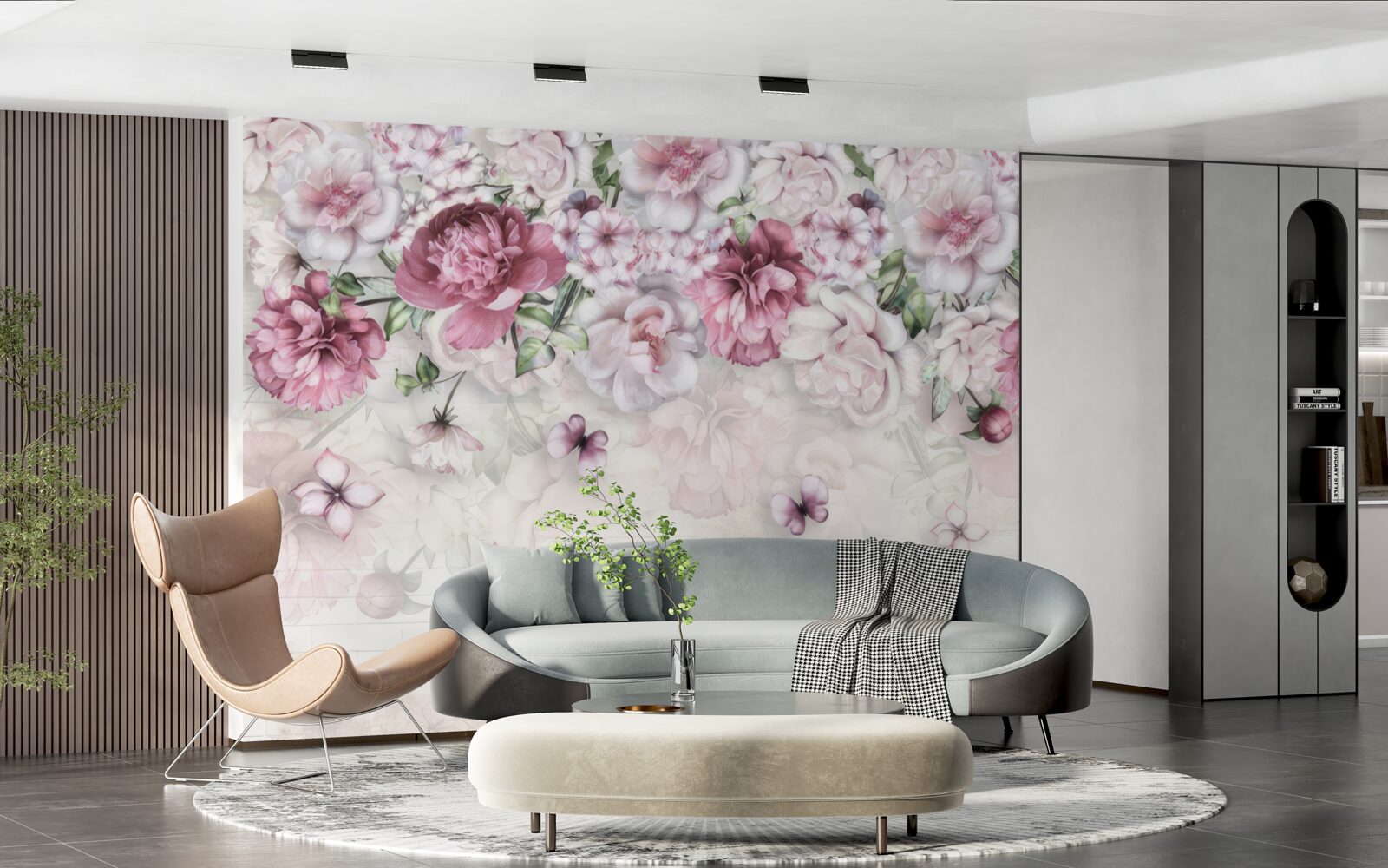 Carta da parati peonie in fiore in una ricca tonalità di lilla