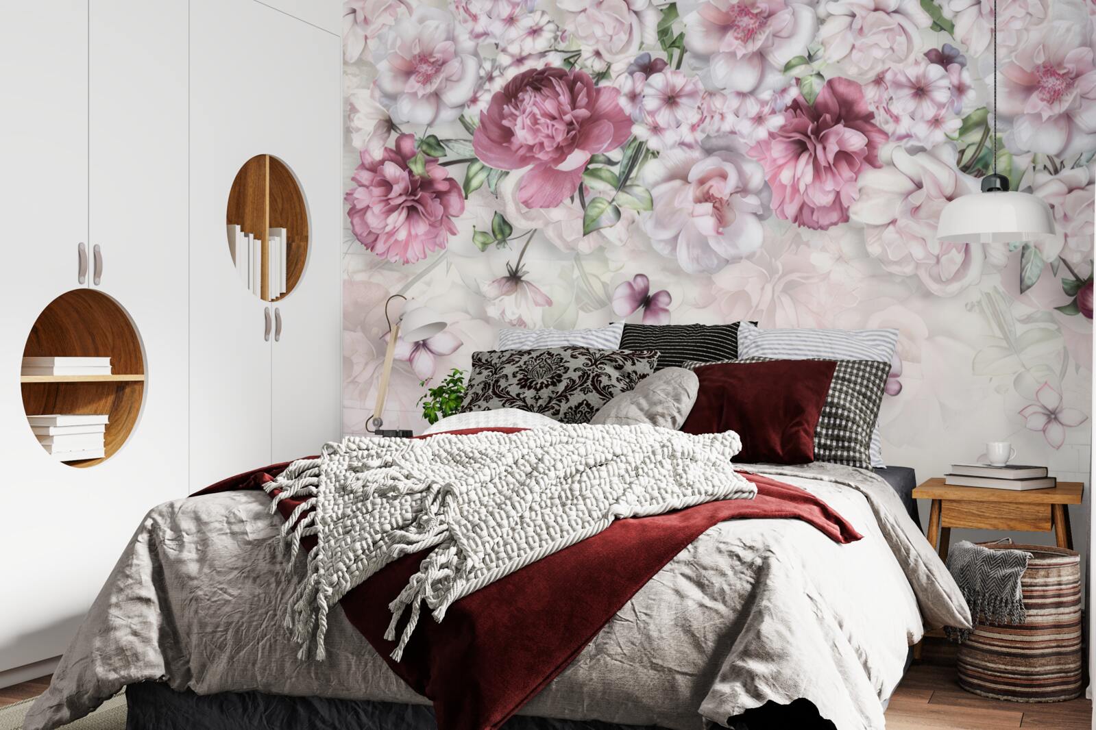 Carta da parati peonie in fiore in una ricca tonalità di lilla