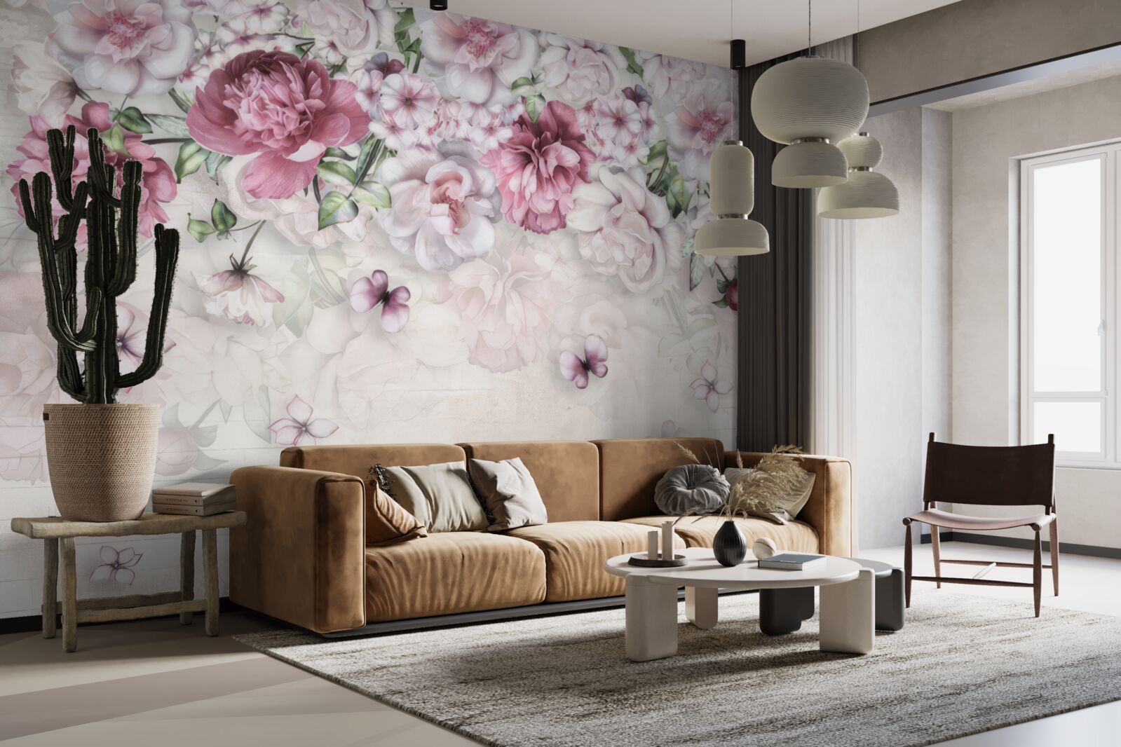 Carta da parati peonie in fiore in una ricca tonalità di lilla