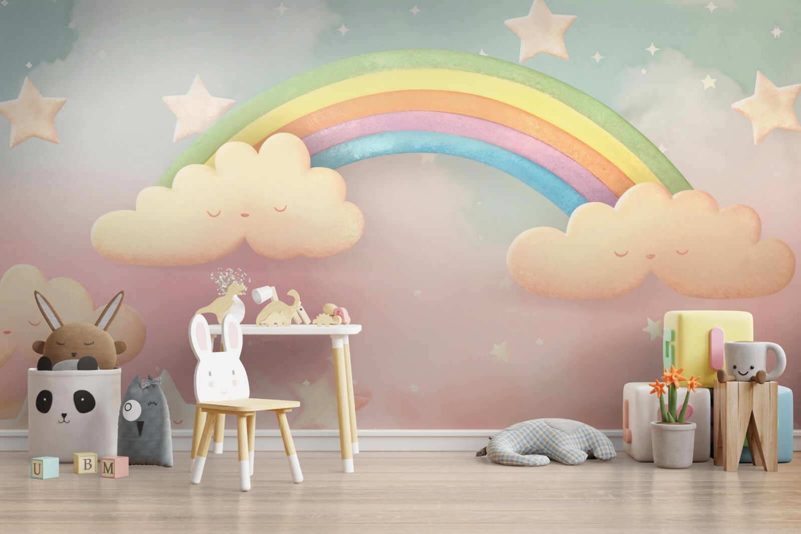 Carta da parati un enorme arcobaleno in un cielo stellato