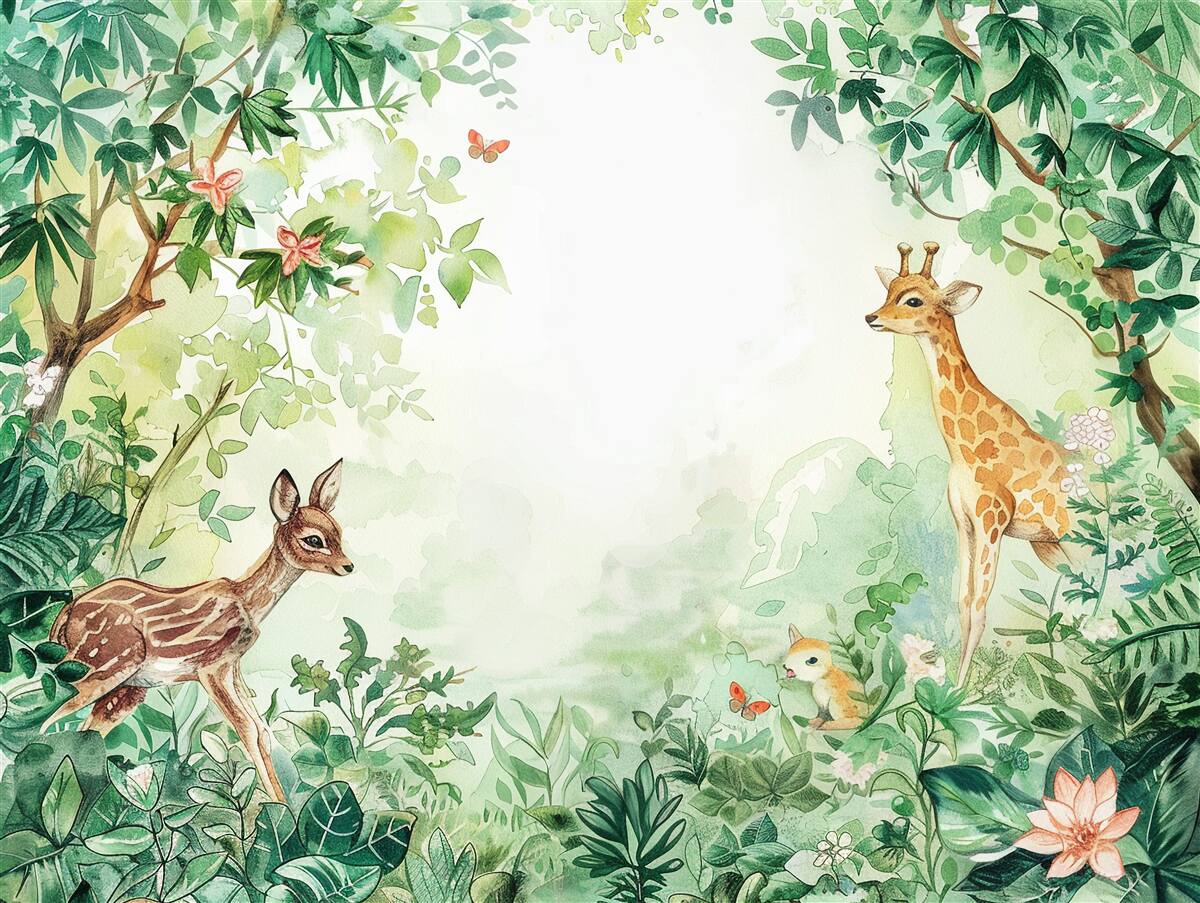 Carta da parati Giraffa e cervo si fronteggiano