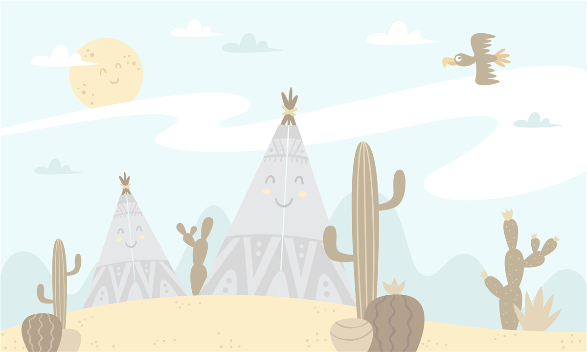 Carta da parati tende tra i cactus nel deserto