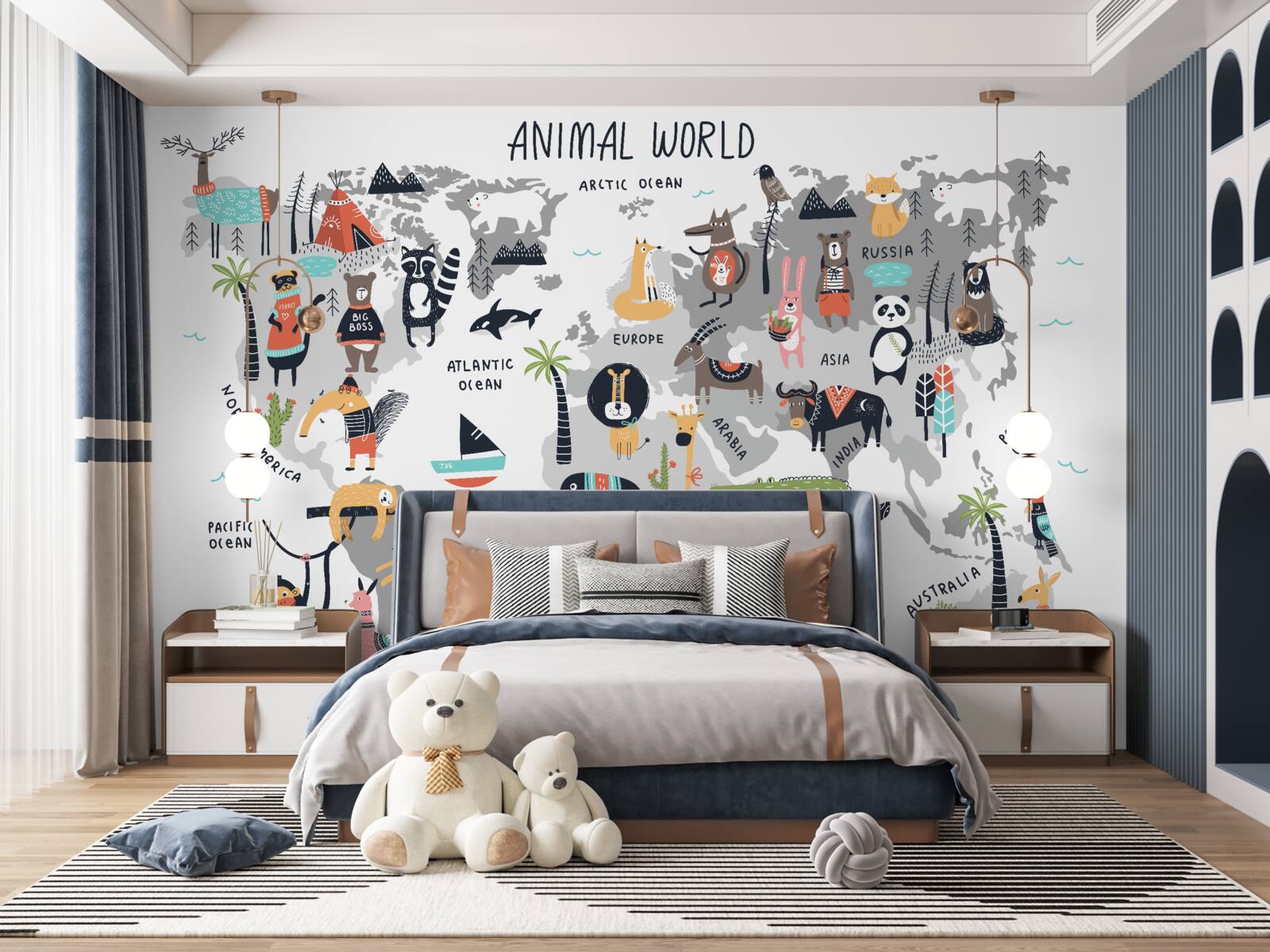Carta da parati mappa degli animali più importanti del mondo