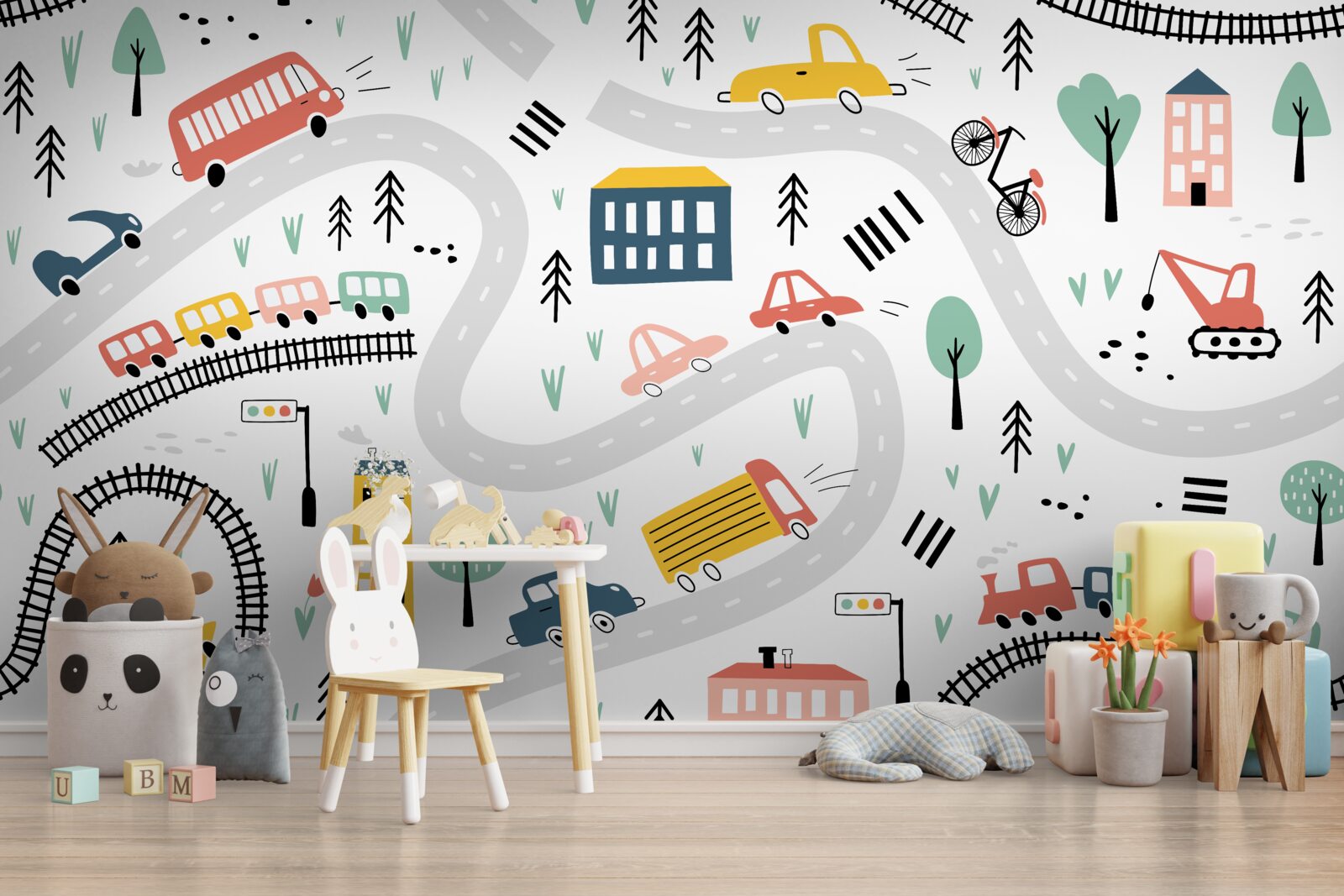 Carta da parati area popolata con strade e sistema di trasporto