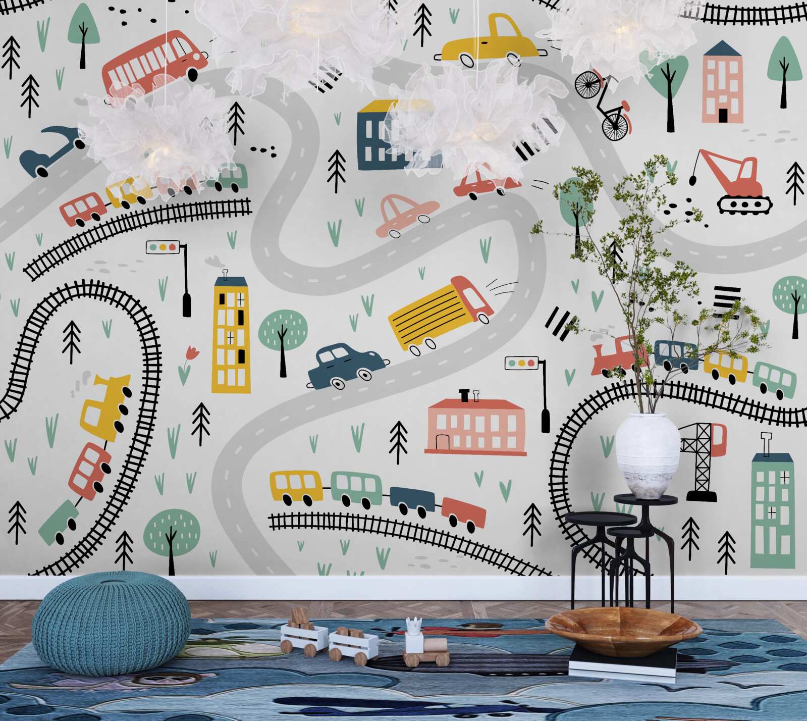 Carta da parati area popolata con strade e sistema di trasporto