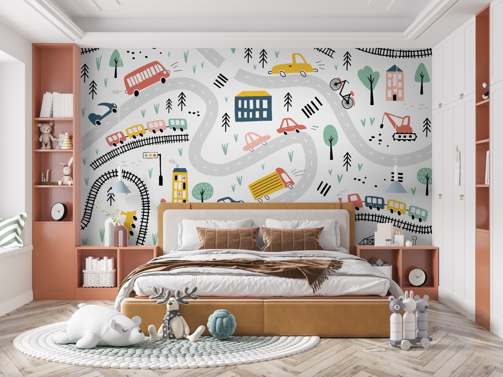 Carta da parati area popolata con strade e sistema di trasporto