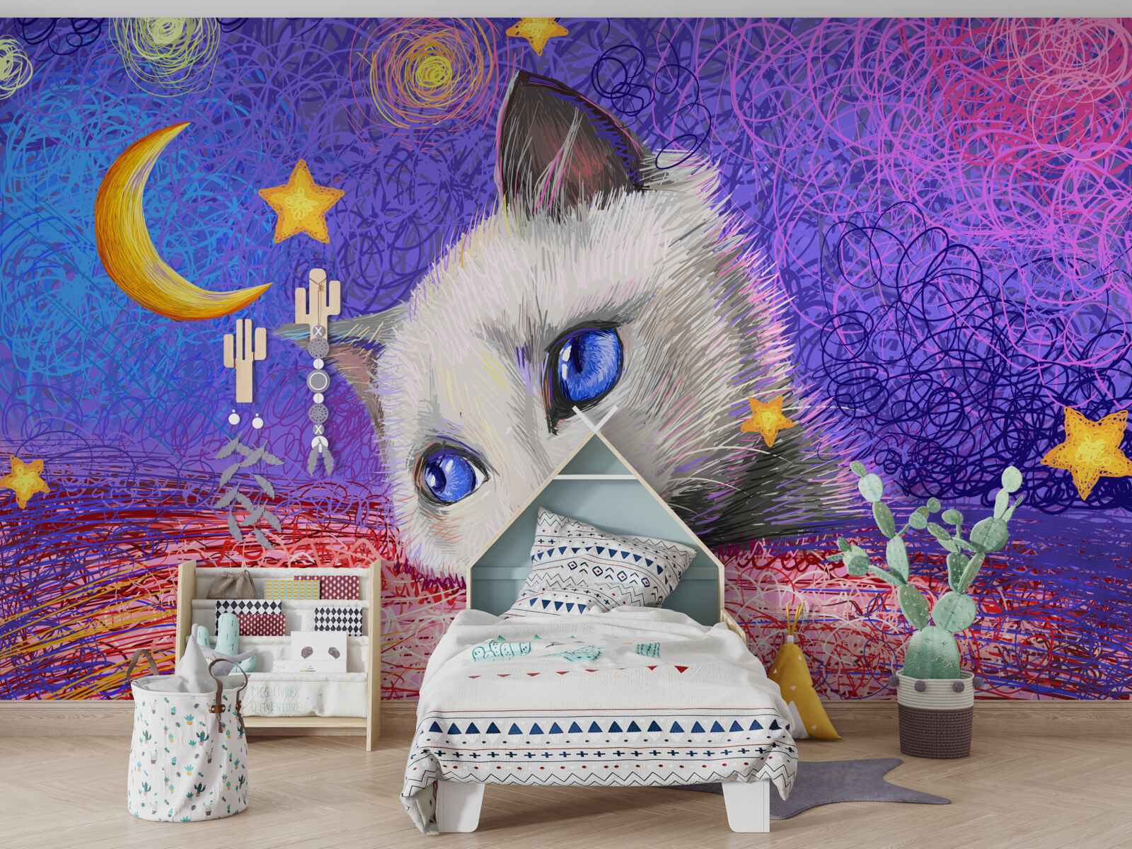 Carta da parati Un simpatico gatto guarda la luna