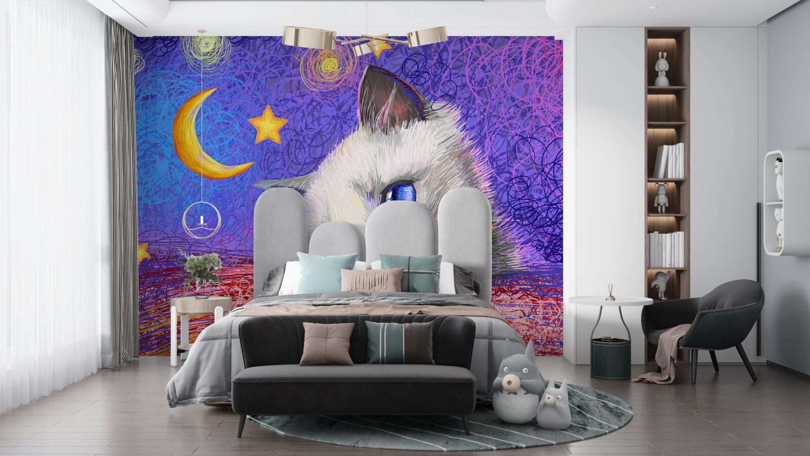 Carta da parati Un simpatico gatto guarda la luna