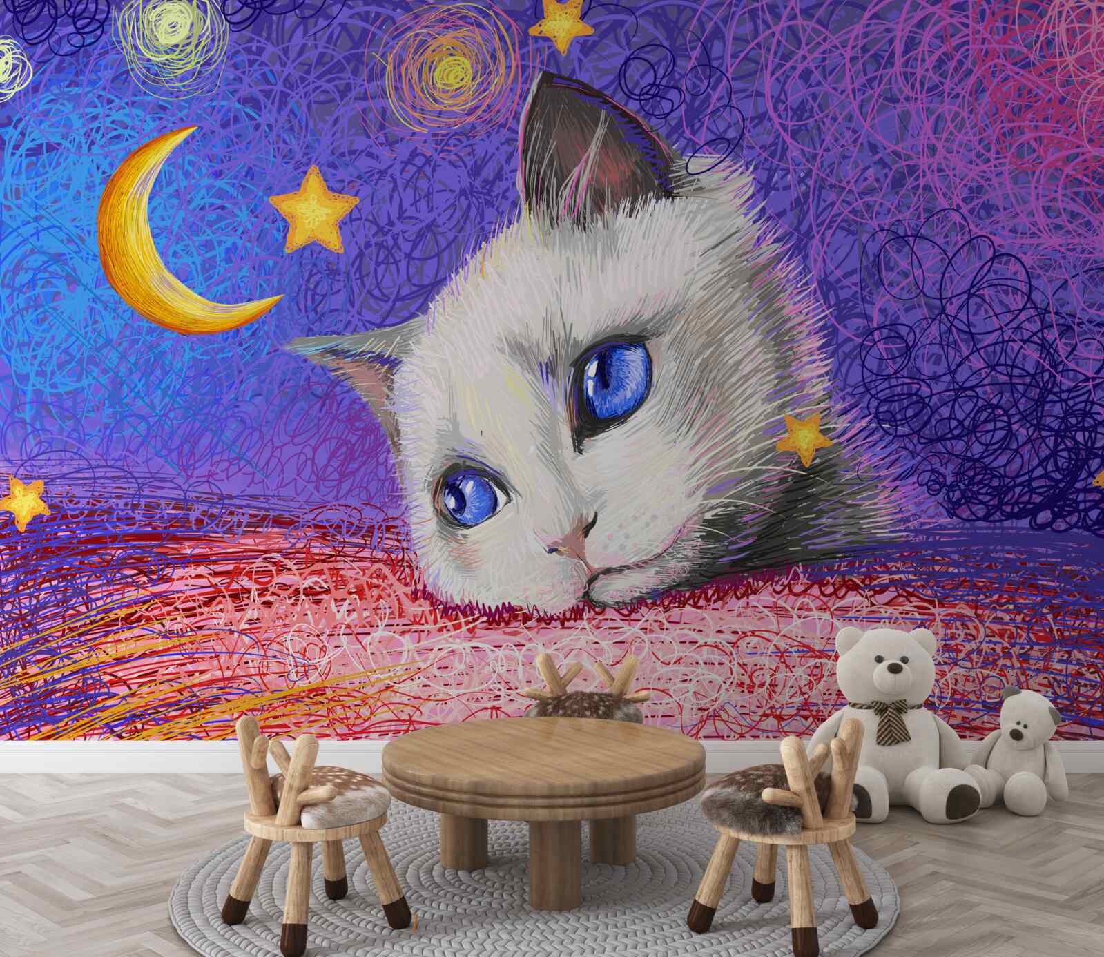 Carta da parati Un simpatico gatto guarda la luna