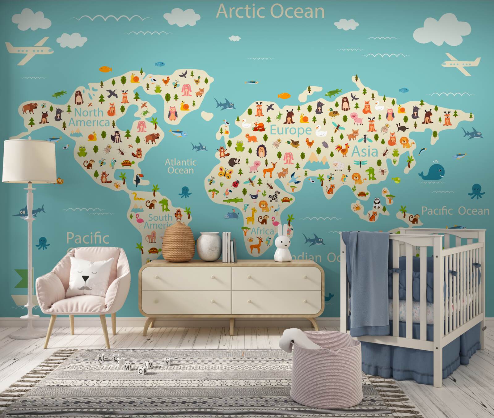 Carta da parati Mappa del mondo con popolazione ed elementi naturali