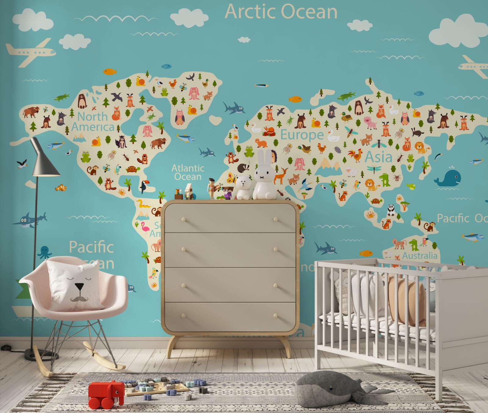 Carta da parati Mappa del mondo con popolazione ed elementi naturali