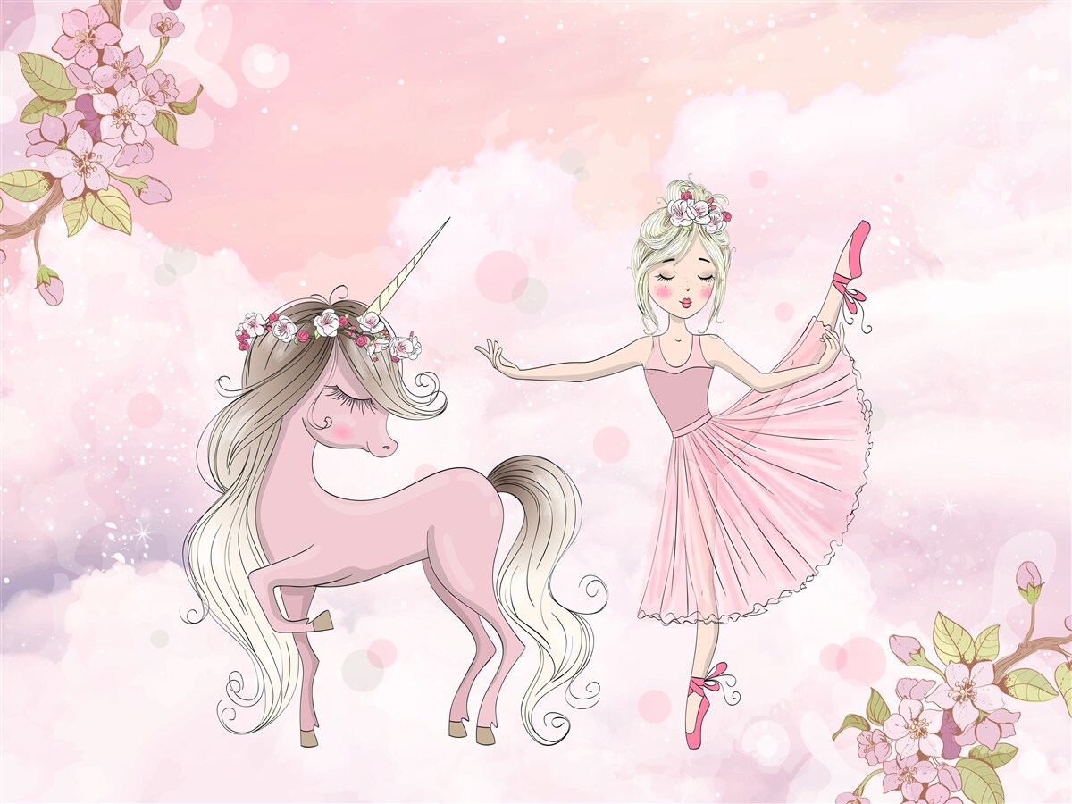 Carta da parati l'unicorno balla con la fata