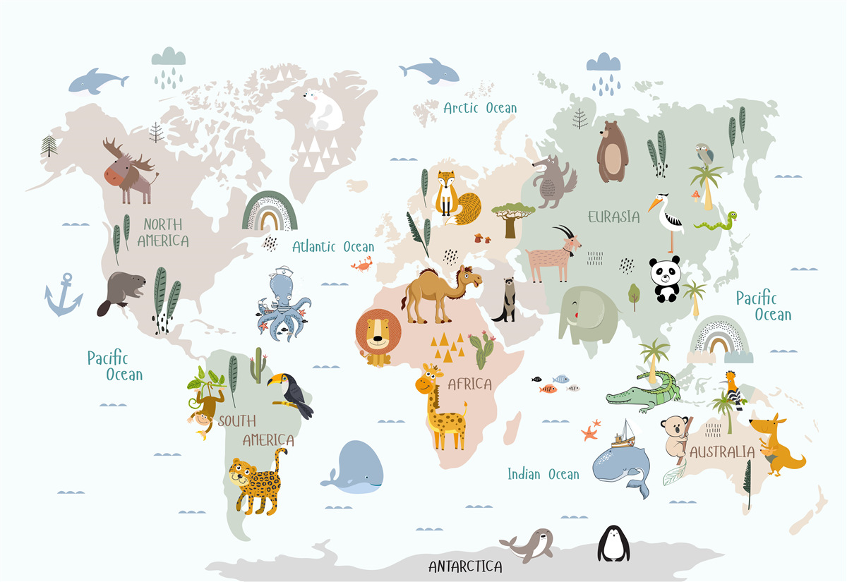 Carta da parati mappa del mondo e rappresentanti dei continenti