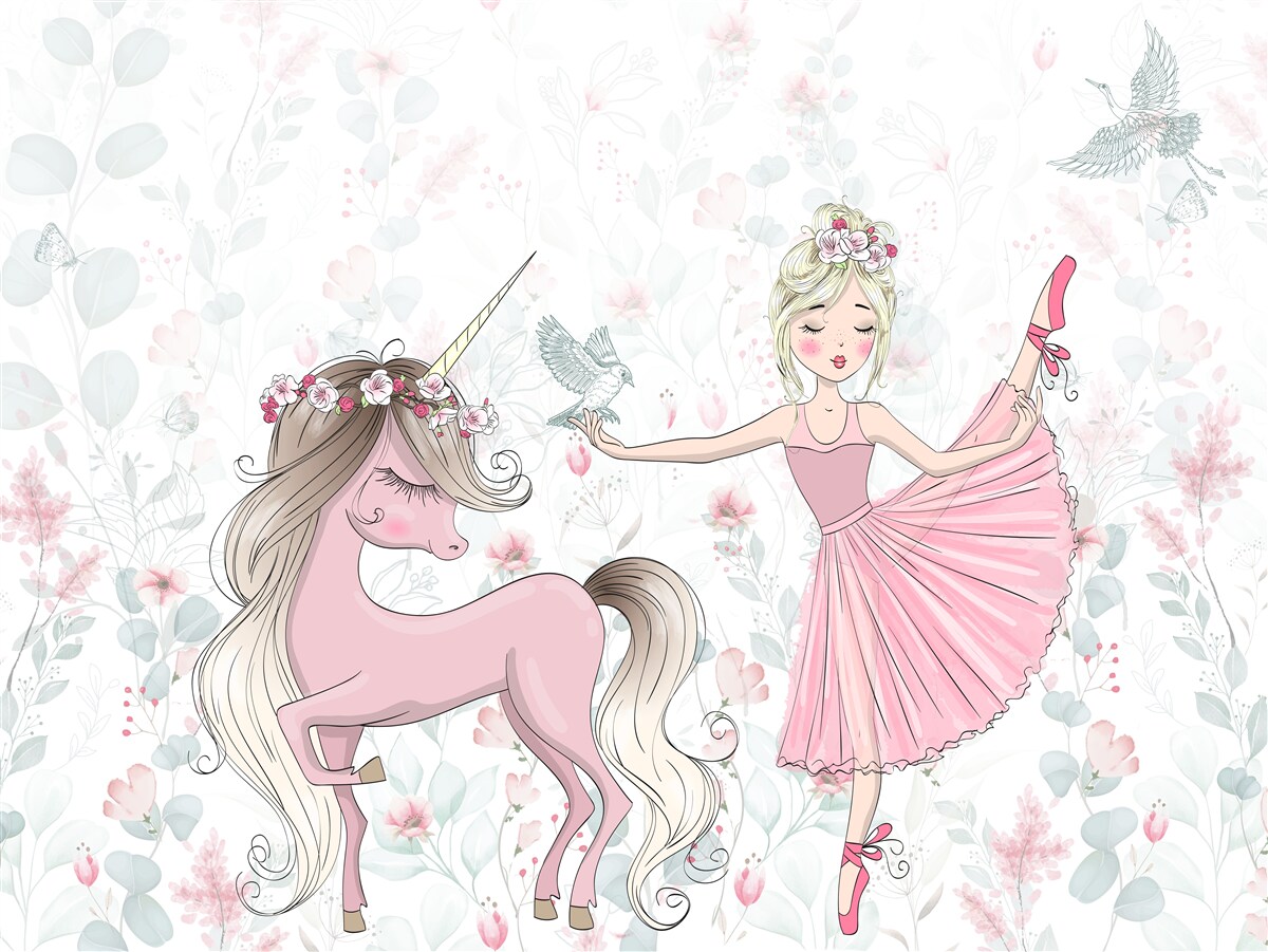 Carta da parati una maga e il suo devoto unicorno