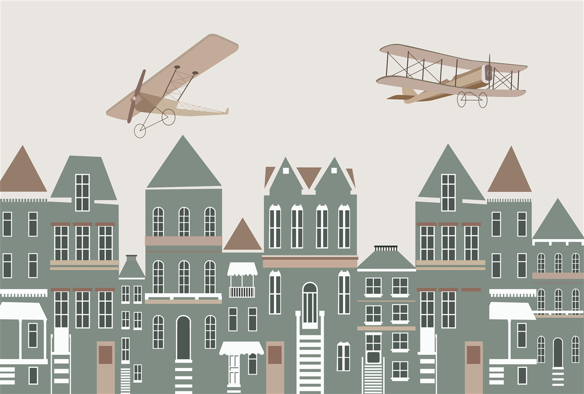 Carta da parati aerei che sorvolano le case