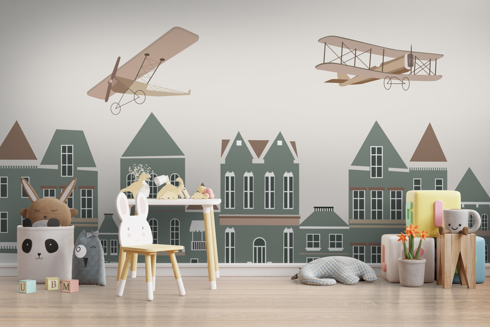 Carta da parati aerei che sorvolano le case