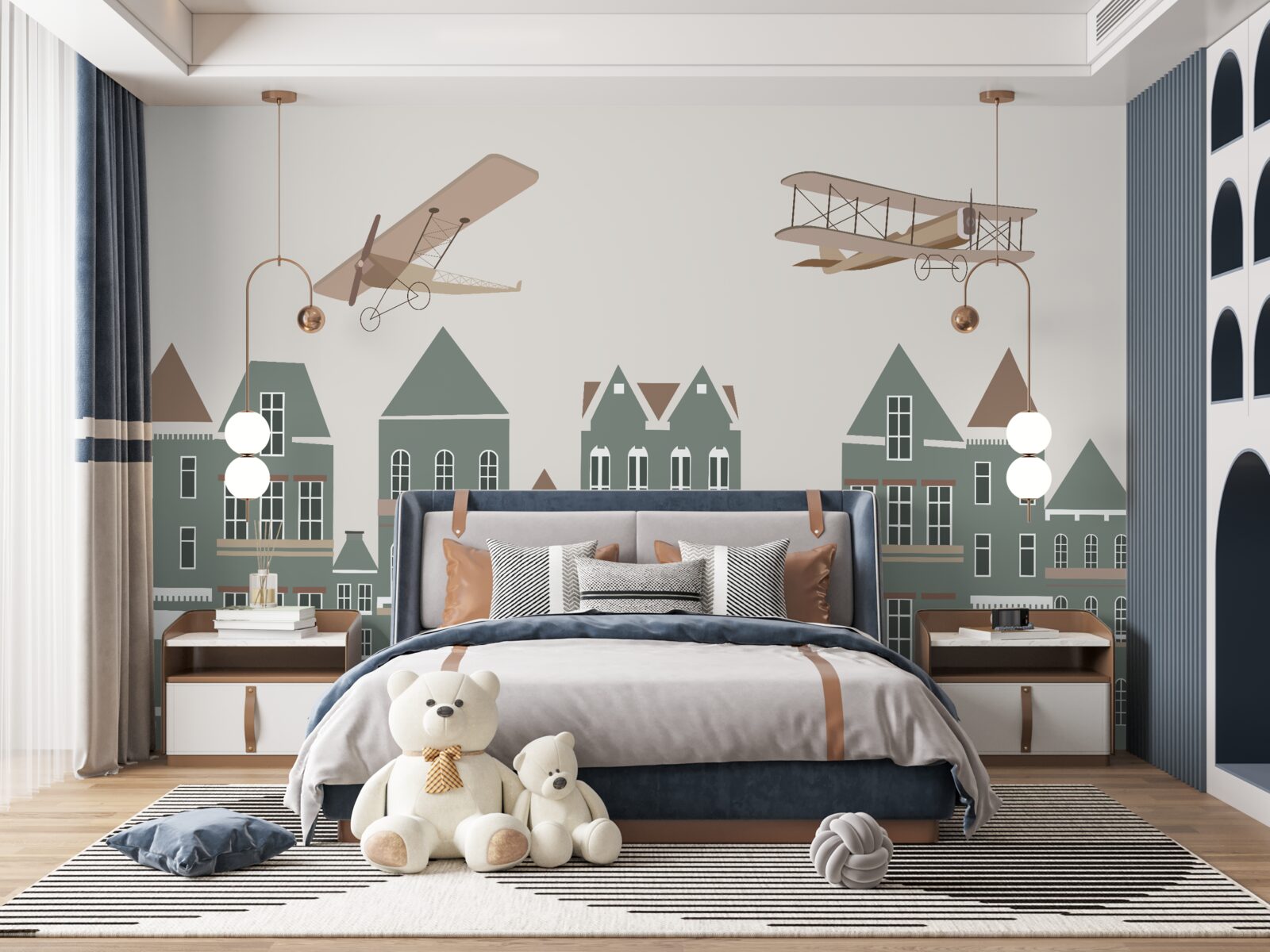 Carta da parati aerei che sorvolano le case