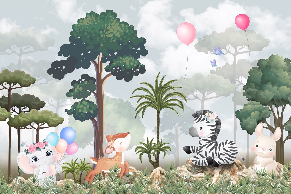 Carta da parati Gli animali della foresta festeggiano il loro compleanno