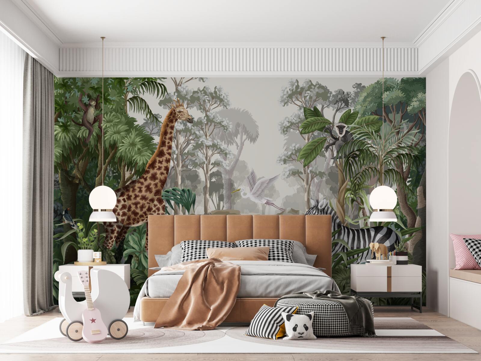 Carta da parati Giraffa, tigre e zebra nella foresta pluviale