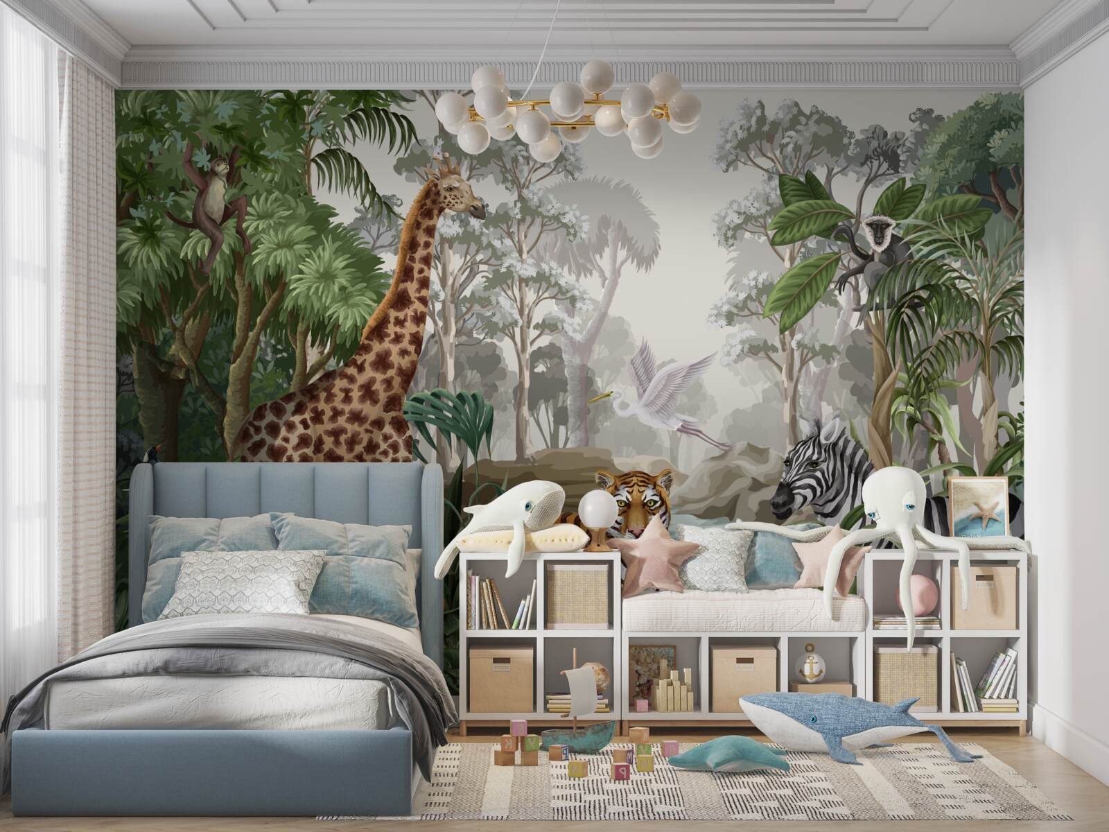 Carta da parati Giraffa, tigre e zebra nella foresta pluviale