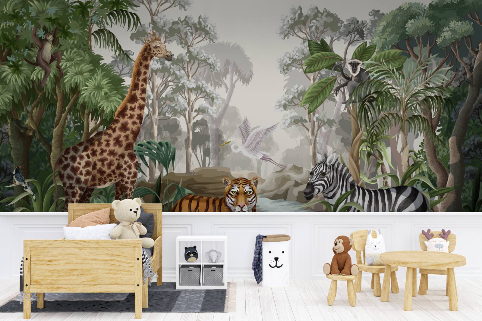 Carta da parati Giraffa, tigre e zebra nella foresta pluviale